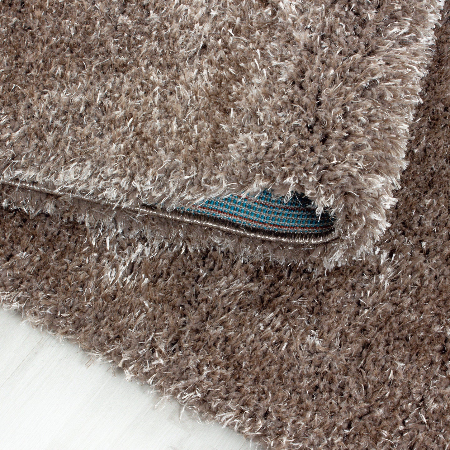Shaggy Wohnzimmer Hochflor Teppich Glanz Garn Einfarbig Taupe