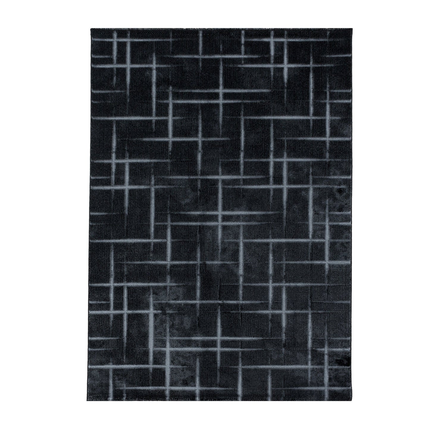Wohnzimmerteppich Kurzflor Teppich Gitter Design Muster Soft Flor Schwarz