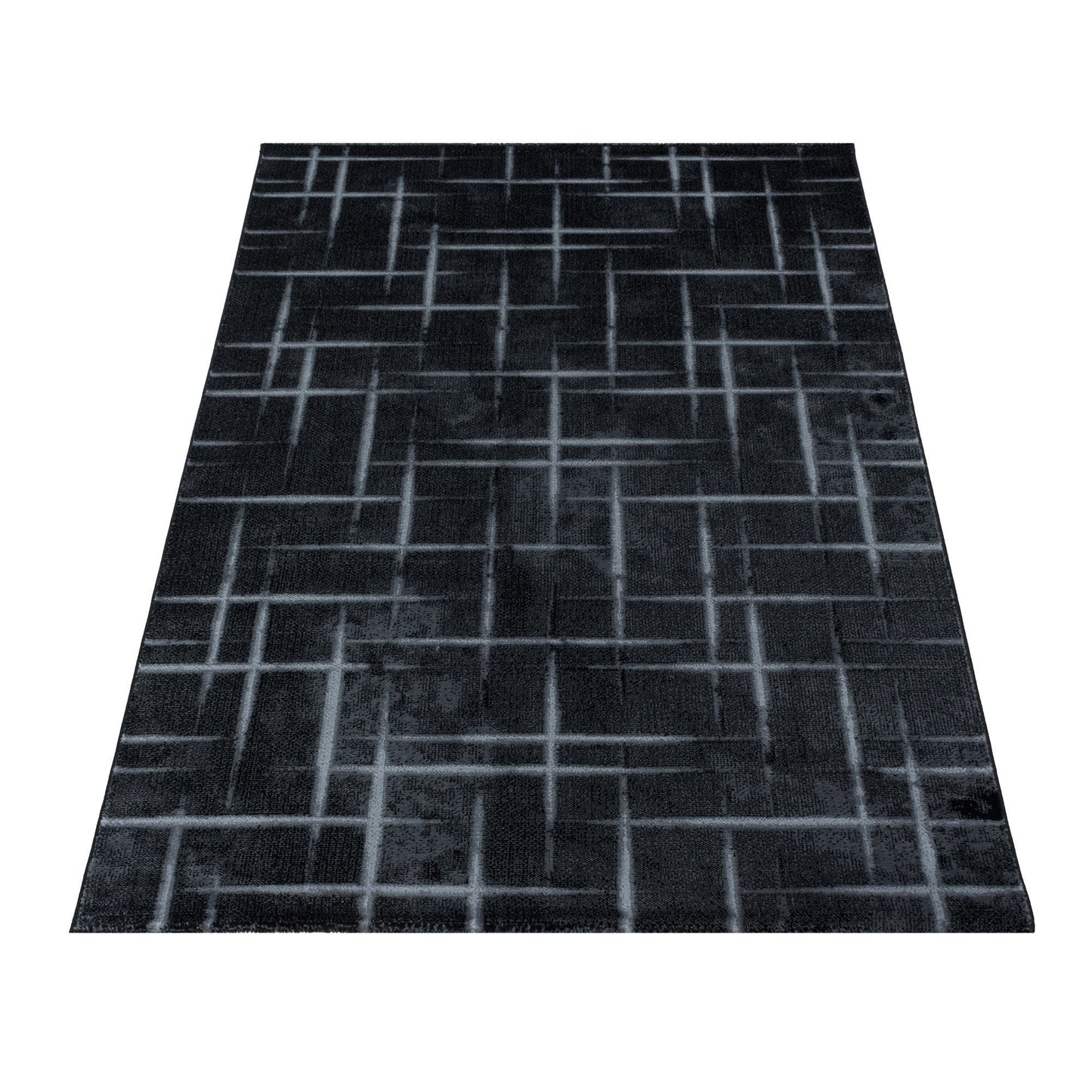 Wohnzimmerteppich Kurzflor Teppich Gitter Design Muster Soft Flor Schwarz