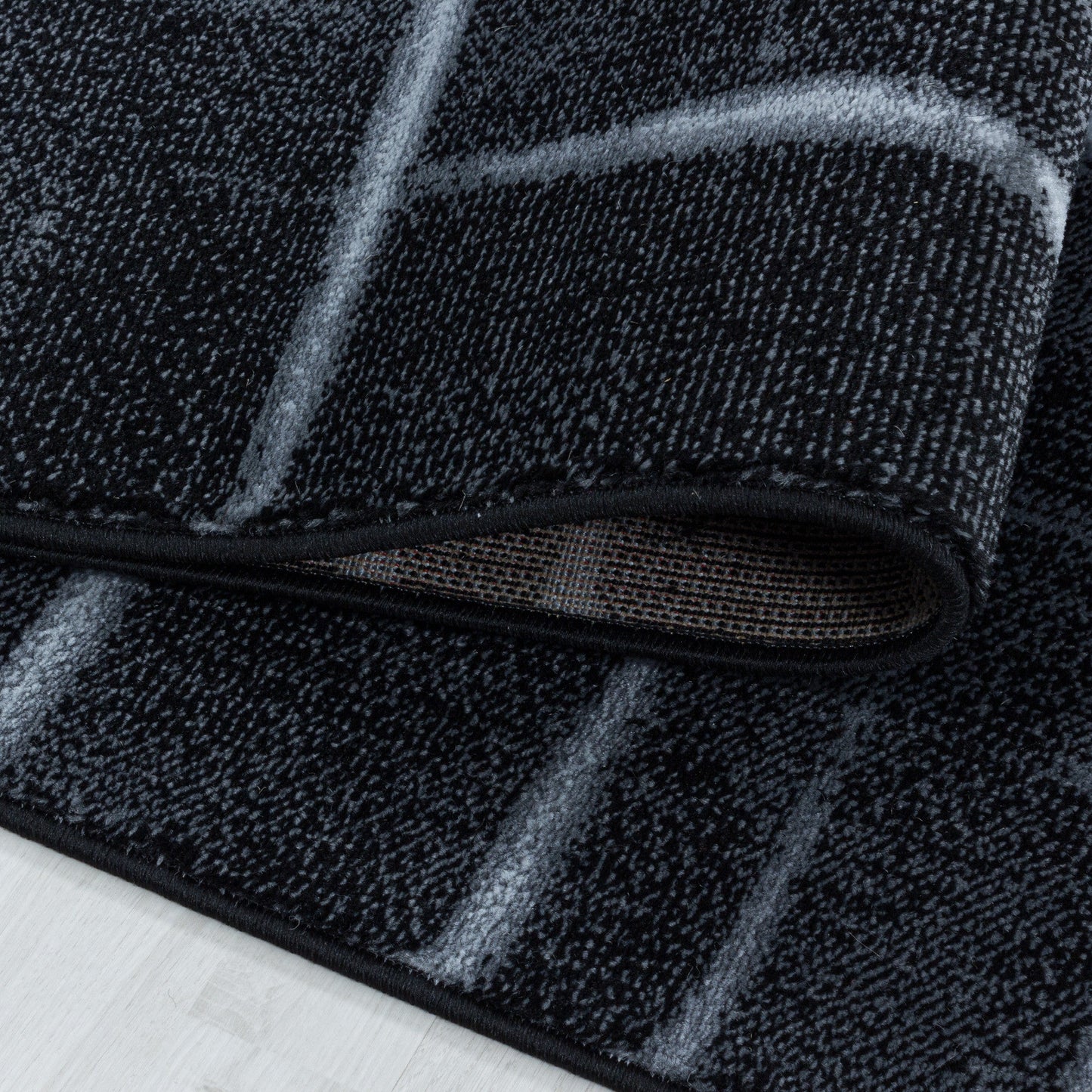 Wohnzimmerteppich Kurzflor Teppich Gitter Design Muster Soft Flor Schwarz