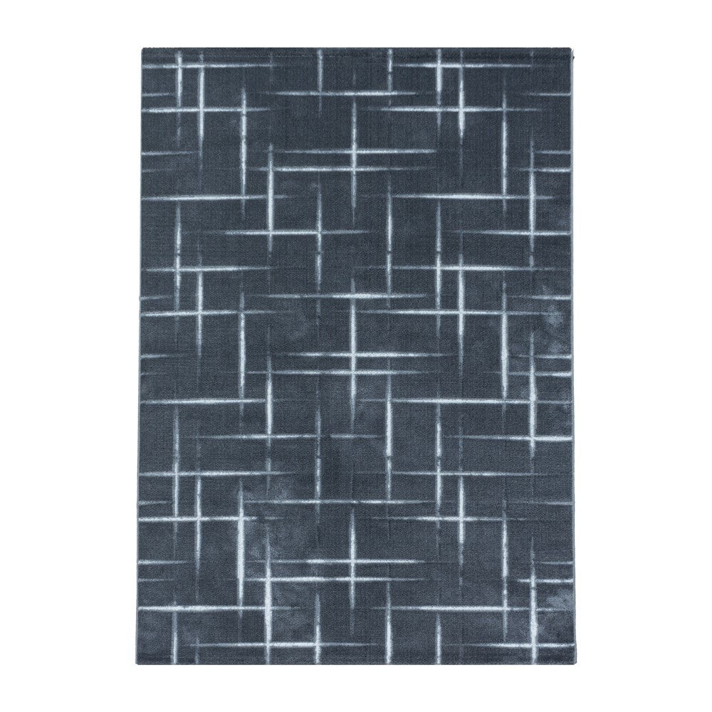 Wohnzimmerteppich Kurzflor Teppich Gitter Design Muster Soft Flor Grau