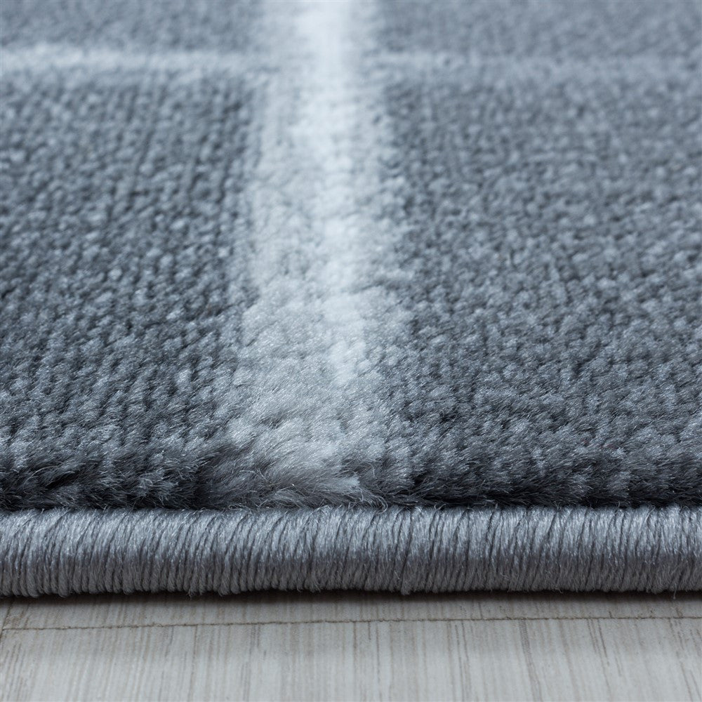 Wohnzimmerteppich Kurzflor Teppich Gitter Design Muster Soft Flor Grau
