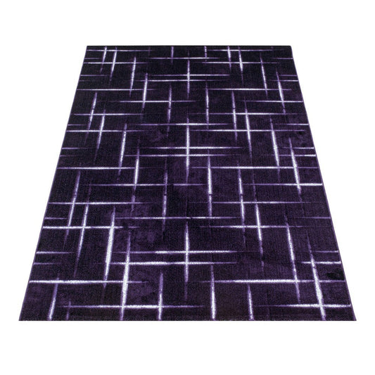 Wohnzimmerteppich Kurzflor Teppich Gitter Design Muster Soft Flor Lila