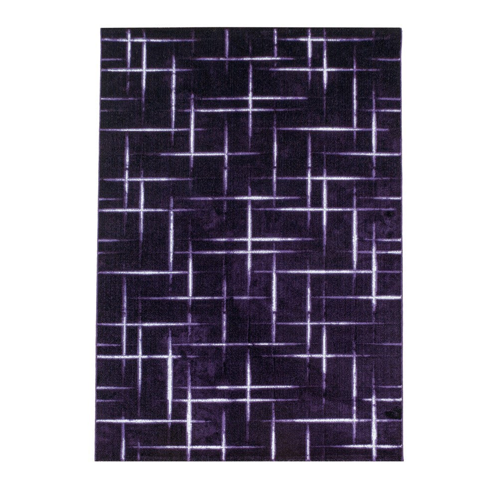 Wohnzimmerteppich Kurzflor Teppich Gitter Design Muster Soft Flor Lila