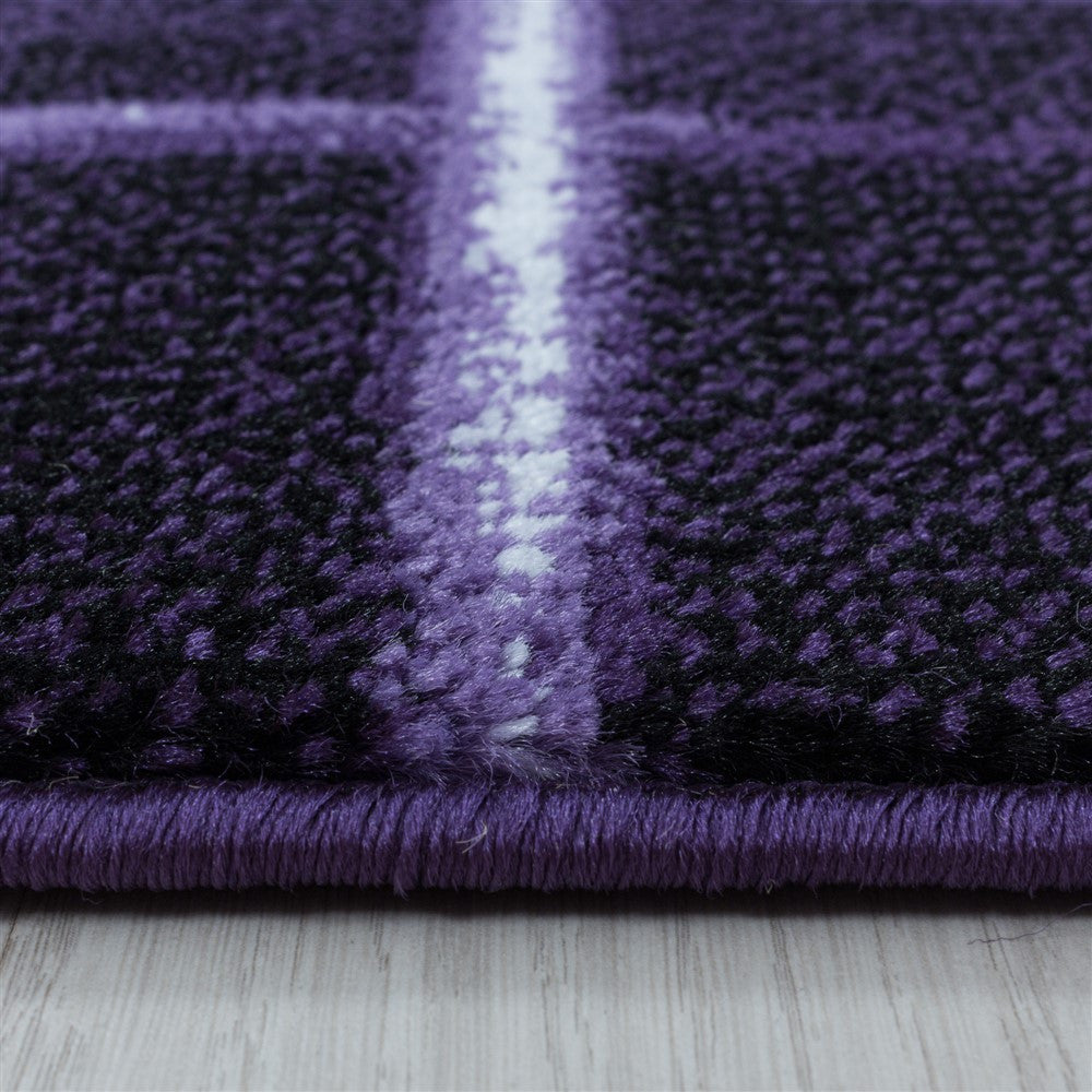 Wohnzimmerteppich Kurzflor Teppich Gitter Design Muster Soft Flor Lila