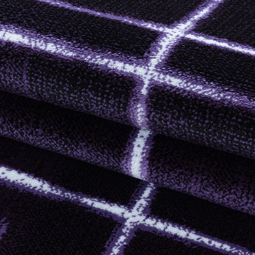 Wohnzimmerteppich Kurzflor Teppich Gitter Design Muster Soft Flor Lila