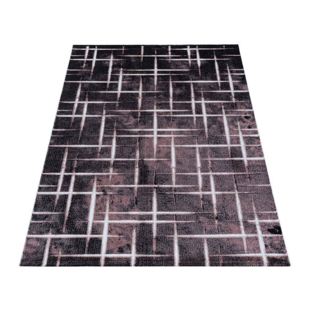 Wohnzimmerteppich Kurzflor Teppich Gitter Design Muster Soft Flor Pink