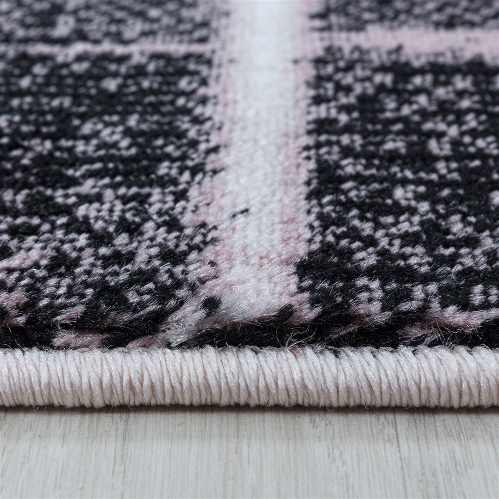 Wohnzimmerteppich Kurzflor Teppich Gitter Design Muster Soft Flor Pink