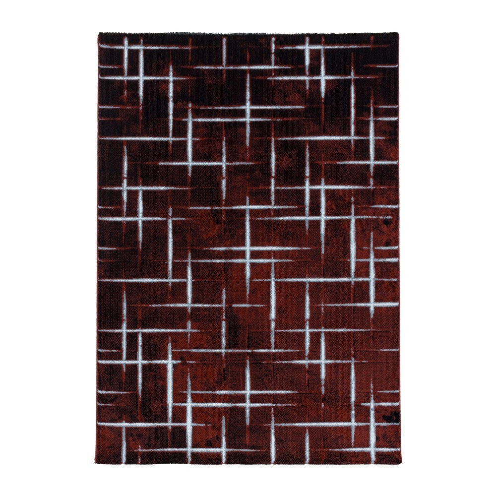 Wohnzimmerteppich Kurzflor Teppich Design Gitter Muster Soft Flor Rot