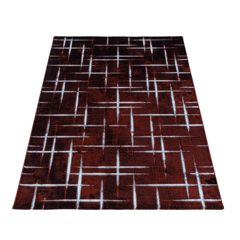Wohnzimmerteppich Kurzflor Teppich Design Gitter Muster Soft Flor Rot