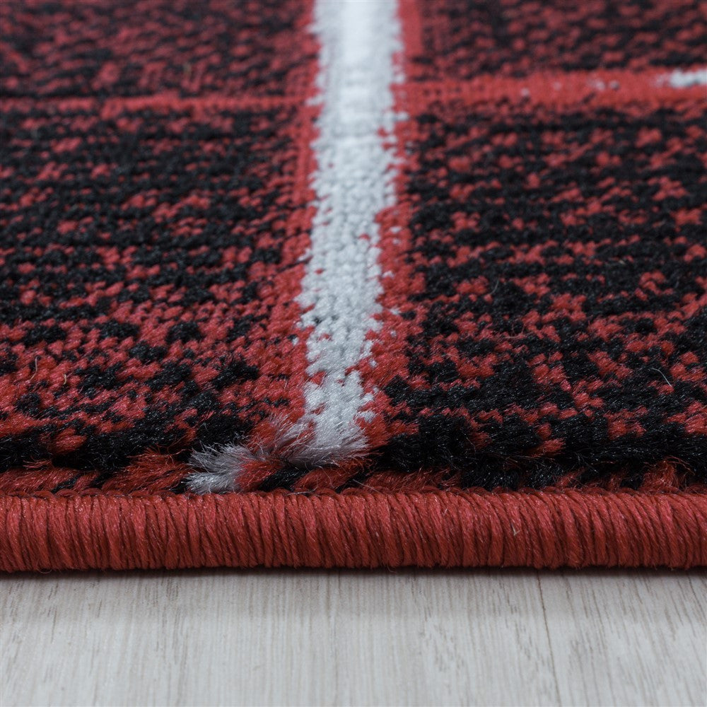 Wohnzimmerteppich Kurzflor Teppich Design Gitter Muster Soft Flor Rot
