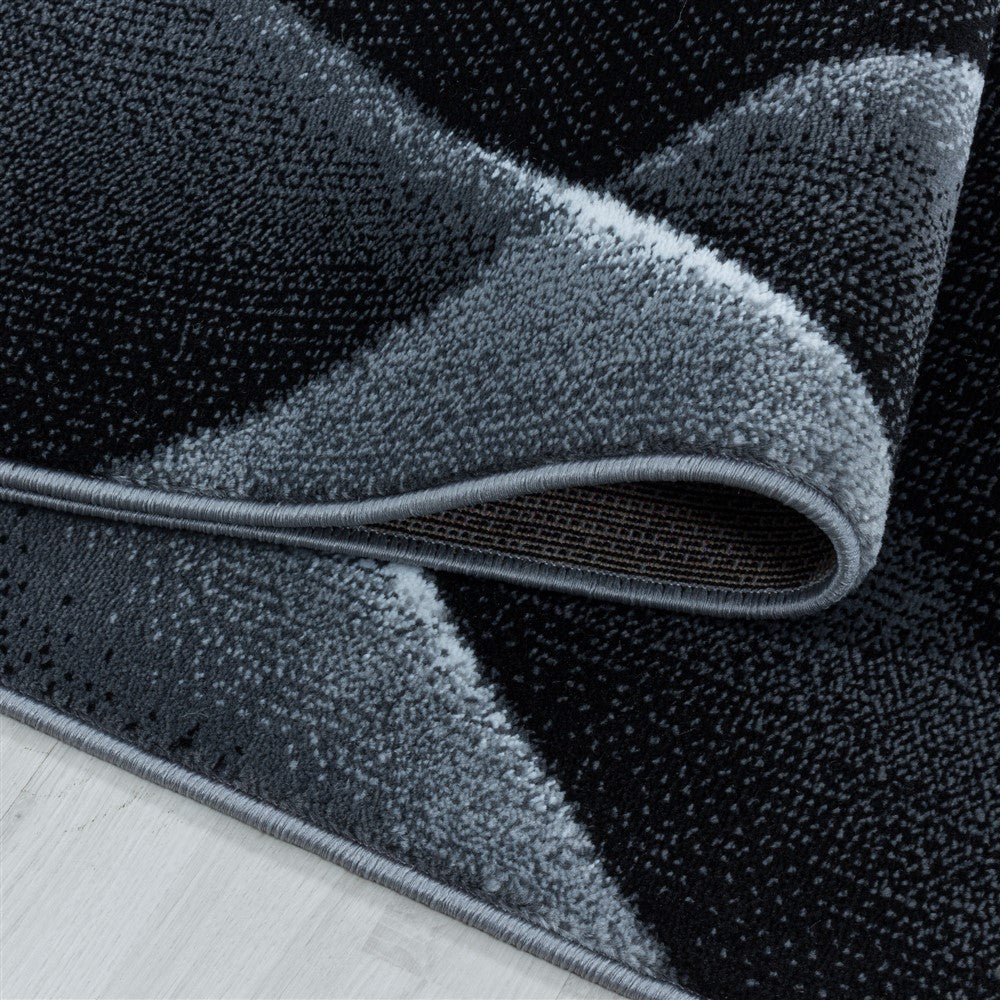 Wohnzimmerteppich Kurzflor Teppich 3-D Design Muster Dreieck Soft Flor Schwarz