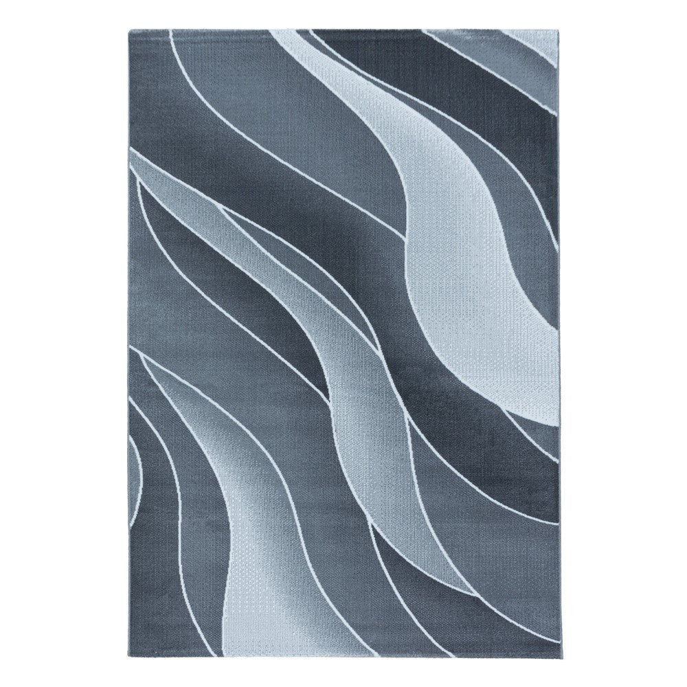 Wohnzimmerteppich Kurzflor Teppich 3-D Design Muster Wellen Soft Flor Grau
