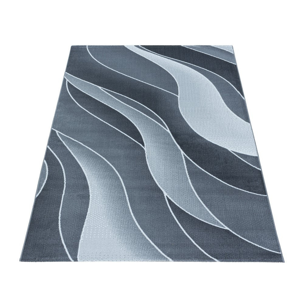 Wohnzimmerteppich Kurzflor Teppich 3-D Design Muster Wellen Soft Flor Grau