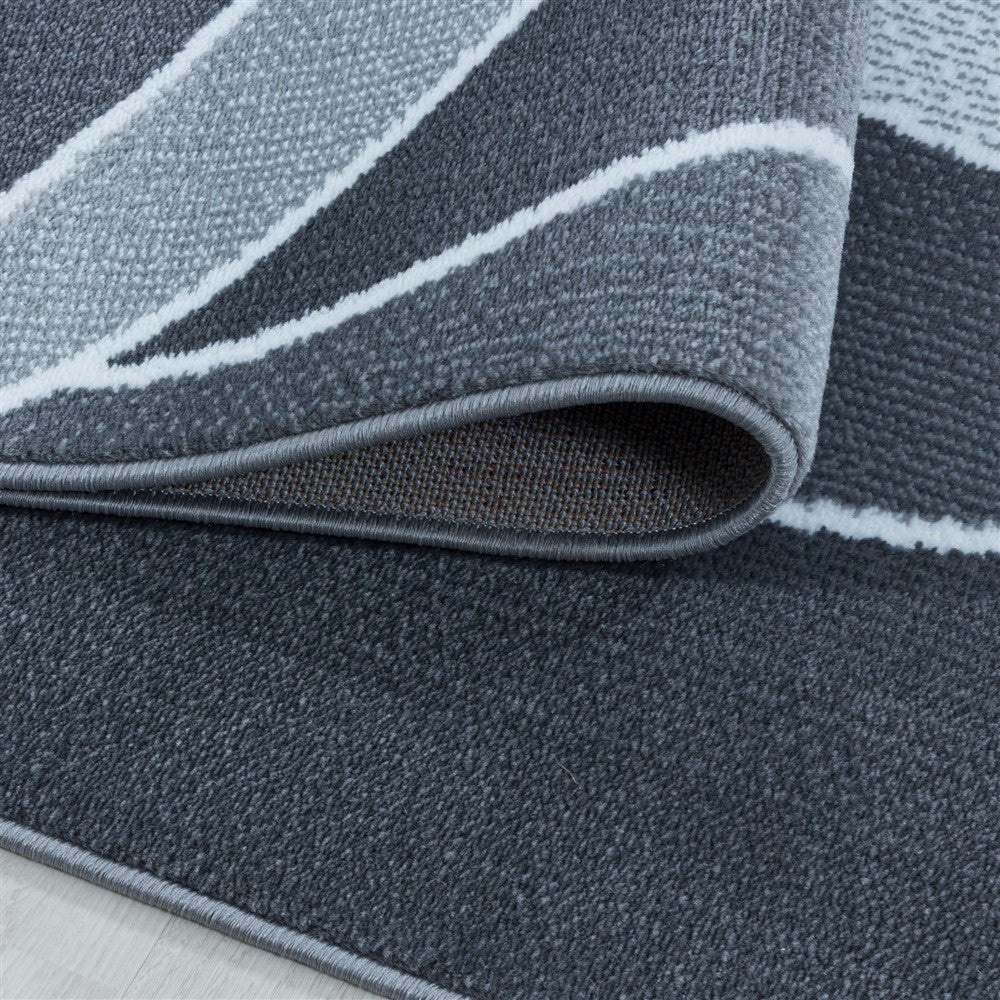 Wohnzimmerteppich Kurzflor Teppich 3-D Design Muster Wellen Soft Flor Grau