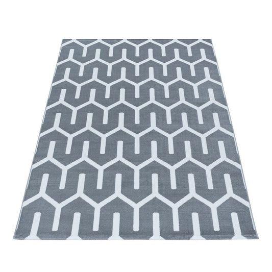 Wohnzimmerteppich Kurzflor Teppich Gitter Design Soft Flor Grau