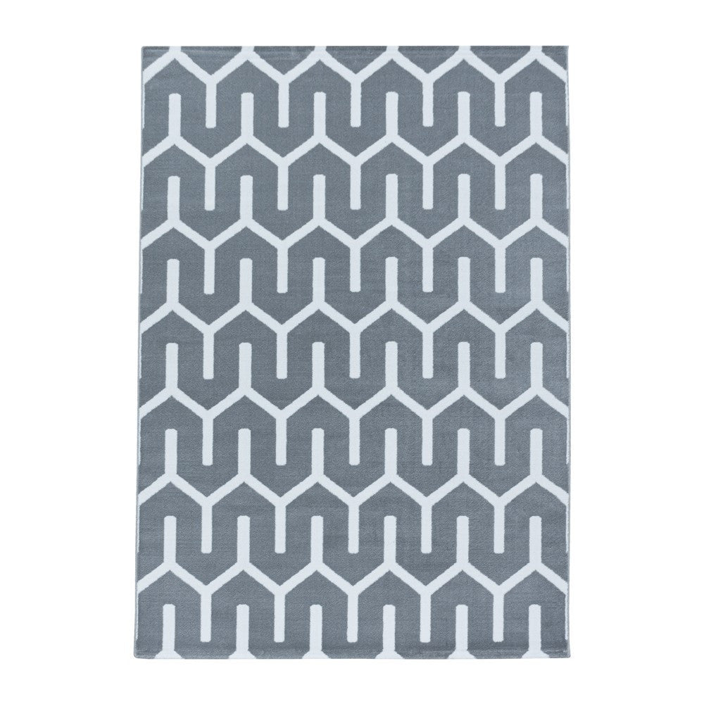 Wohnzimmerteppich Kurzflor Teppich Gitter Design Soft Flor Grau