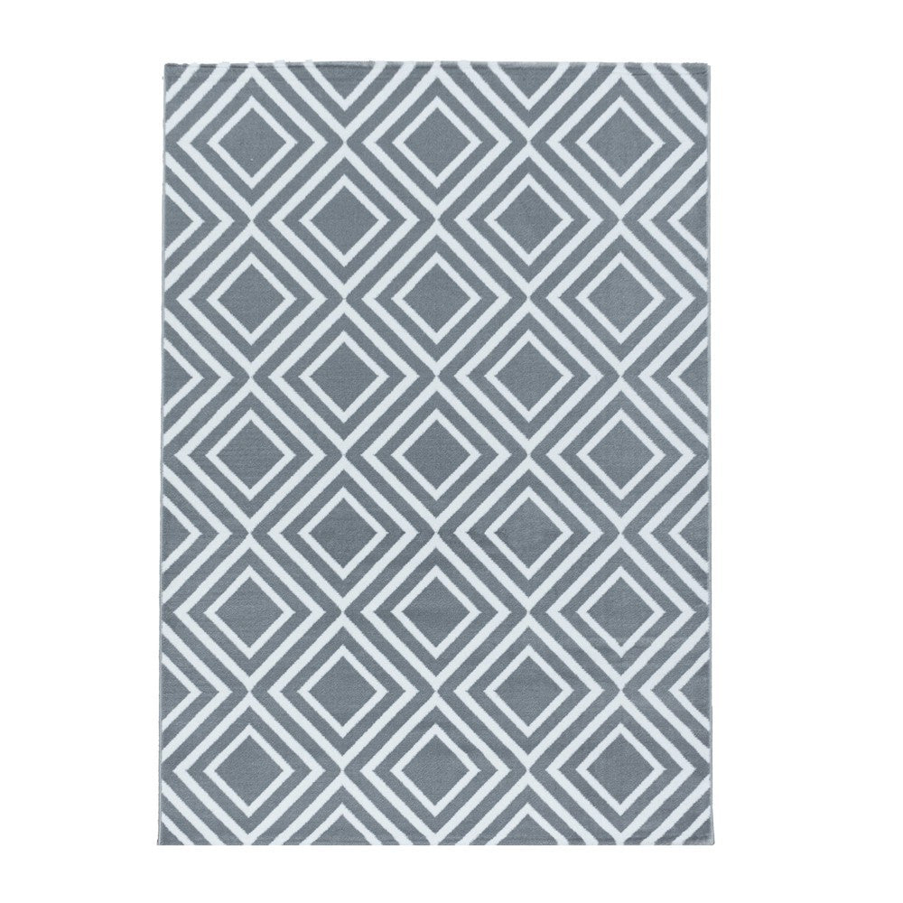 Wohnzimmerteppich Kurzflor Teppich Rauten Gitter Design Soft Flor Grau