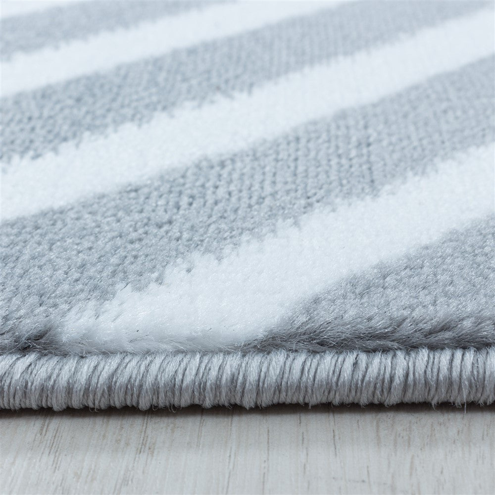 Wohnzimmerteppich Kurzflor Teppich Rauten Gitter Design Soft Flor Grau