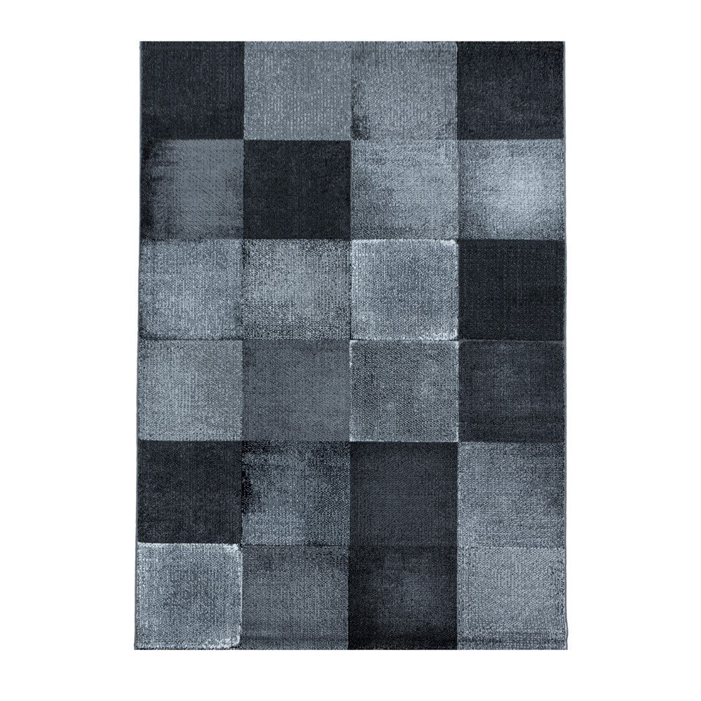 Wohnzimmerteppich Kurzflor Teppich Viereck Gitter Design Schwarz