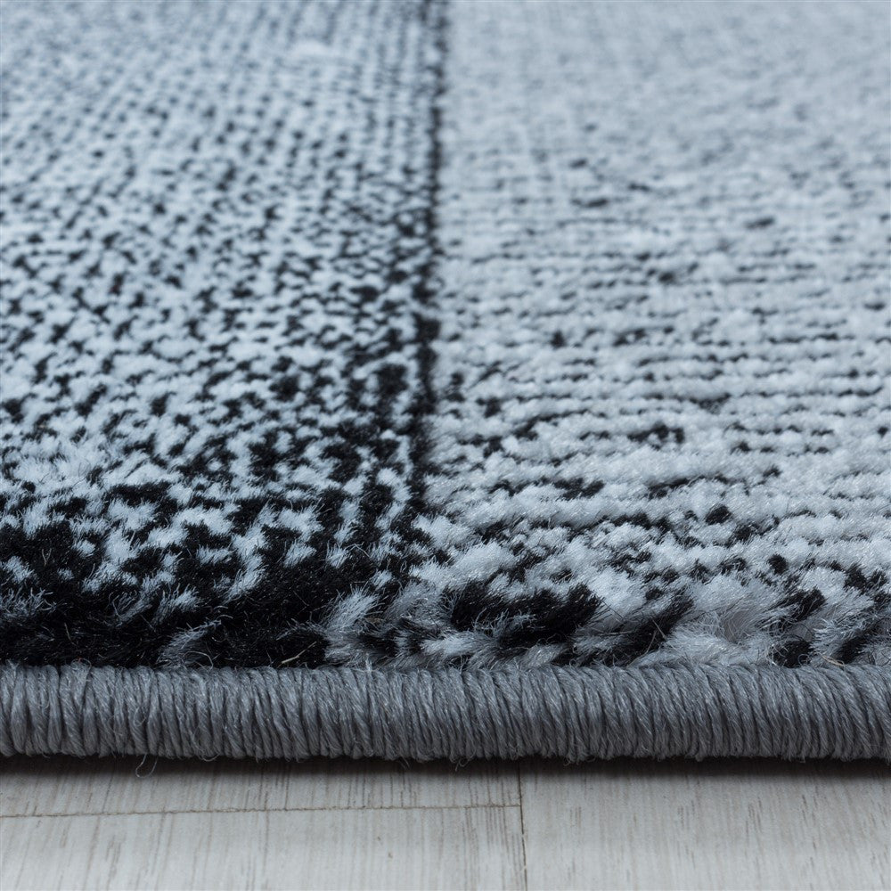 Wohnzimmerteppich Kurzflor Teppich Viereck Gitter Design Schwarz