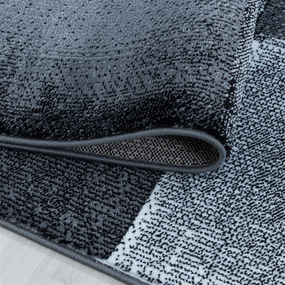 Wohnzimmerteppich Kurzflor Teppich Viereck Gitter Design Schwarz