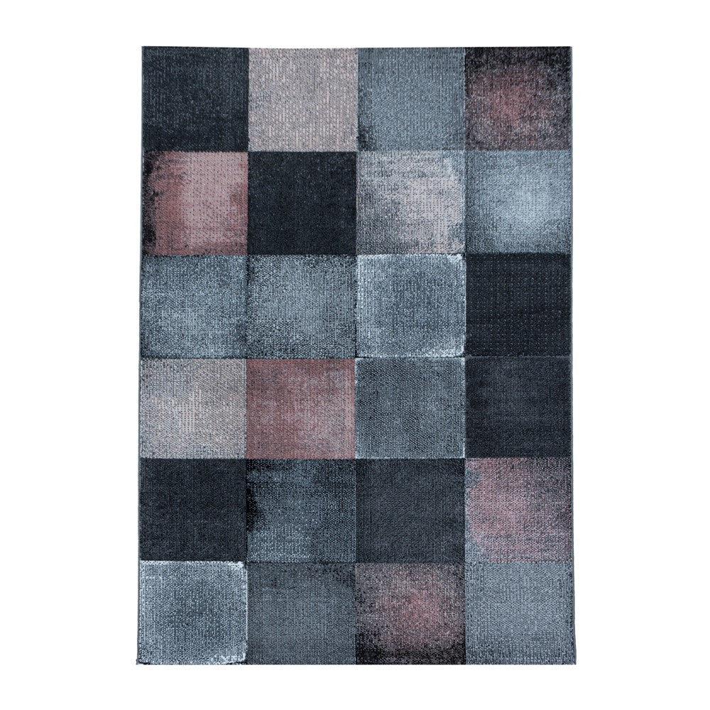 Wohnzimmerteppich Kurzflor Teppich Viereck Gitter Design Pink