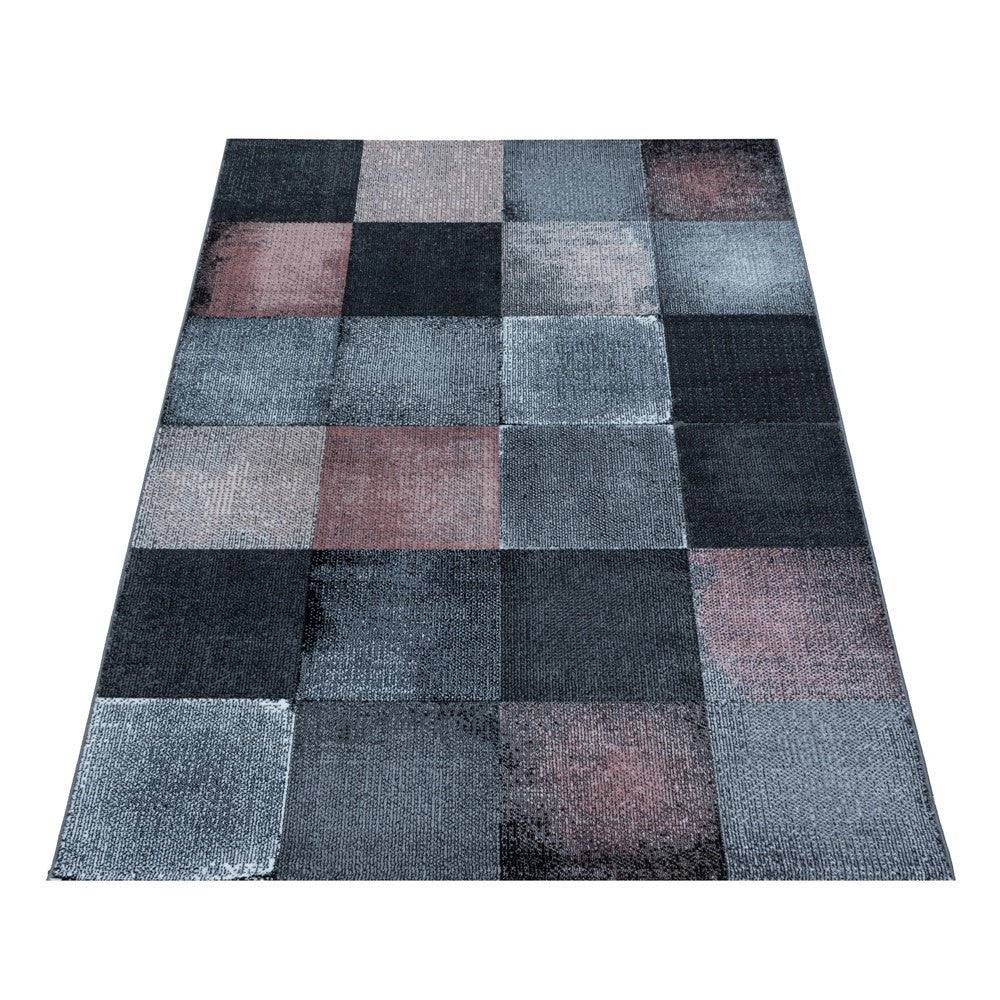 Wohnzimmerteppich Kurzflor Teppich Viereck Gitter Design Pink