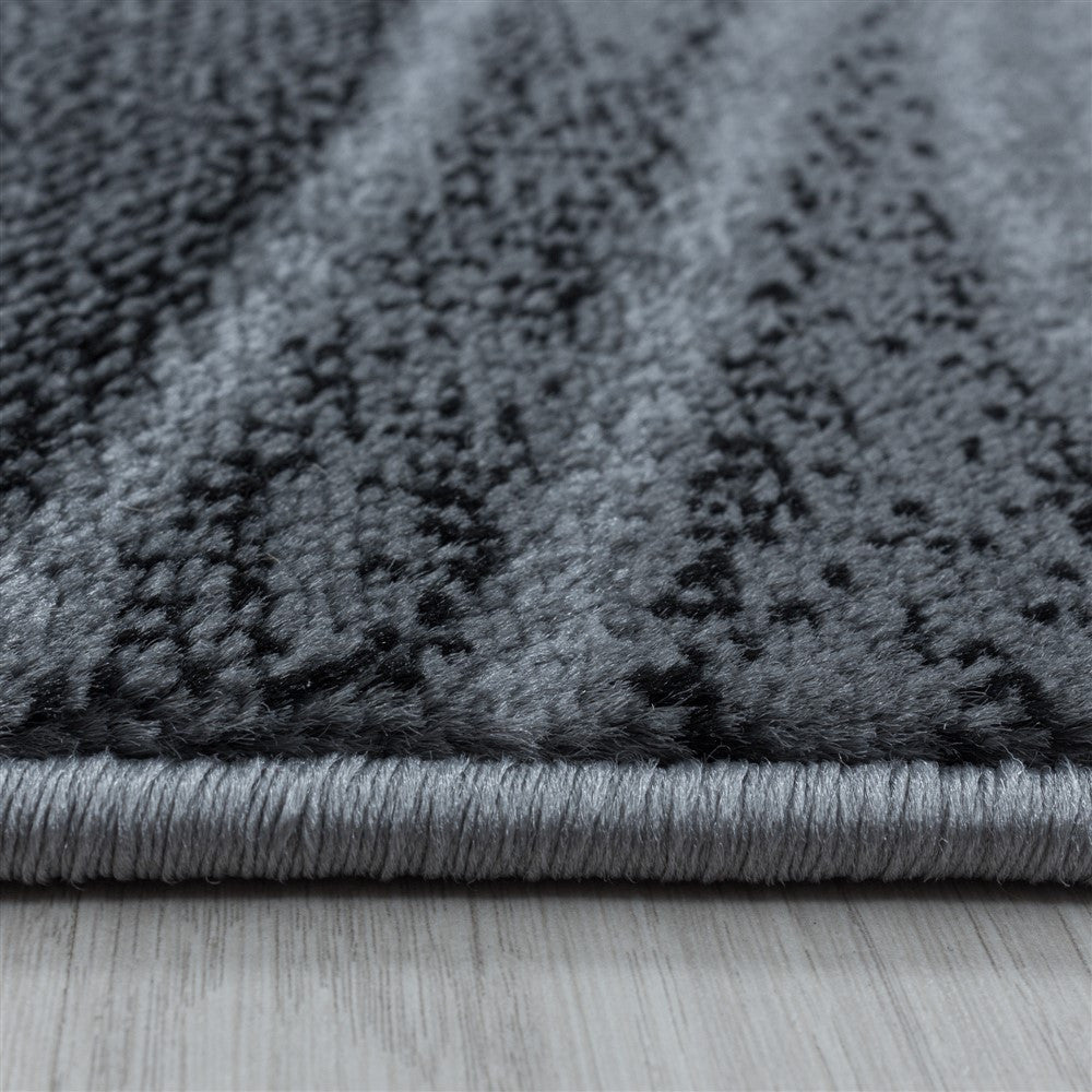Wohnzimmerteppich Kurzflor Teppich Abstrakte Wellen Design Schwarz
