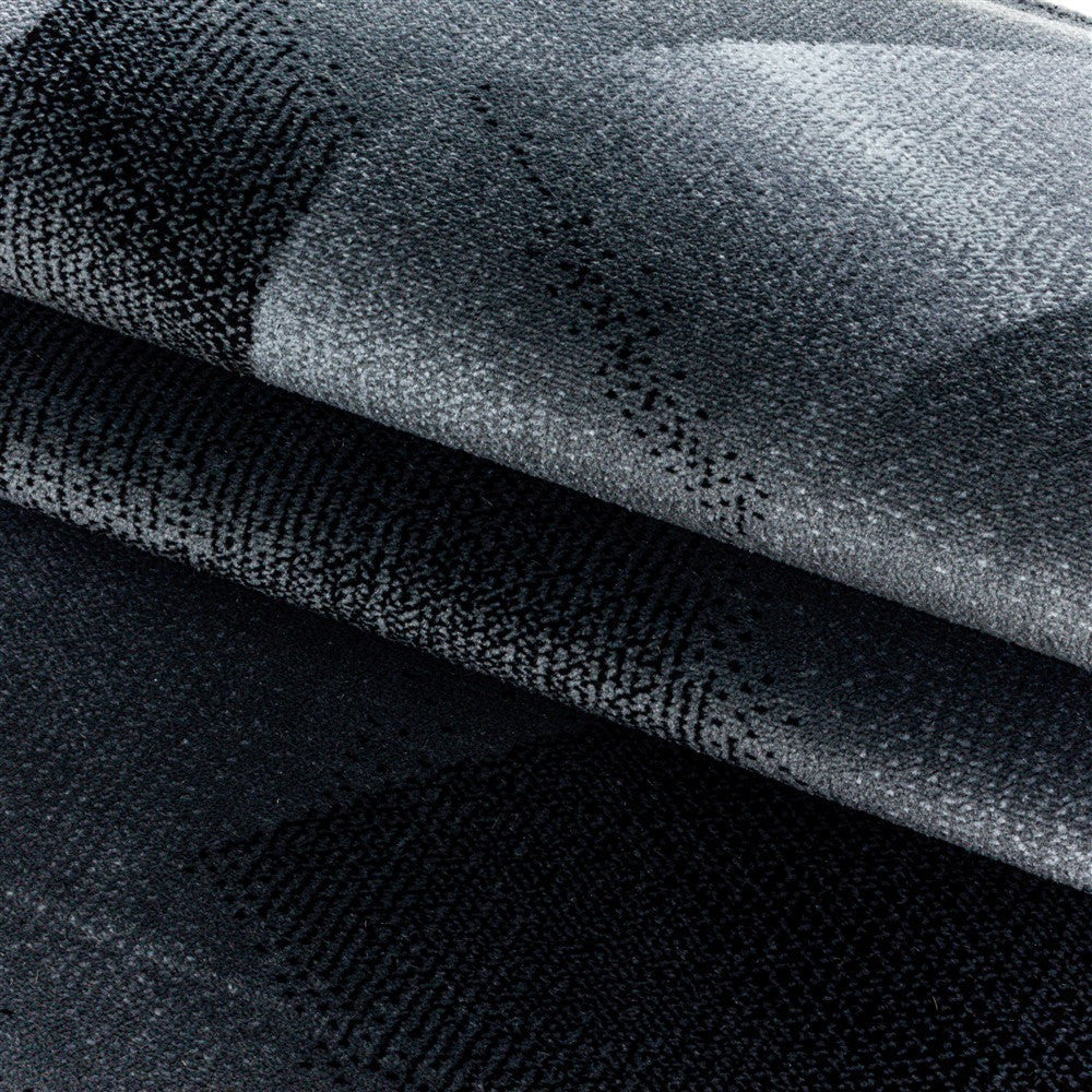 Kurzflor Teppich Wohnzimmerteppich Soft Flor Wellen Design Schwarz