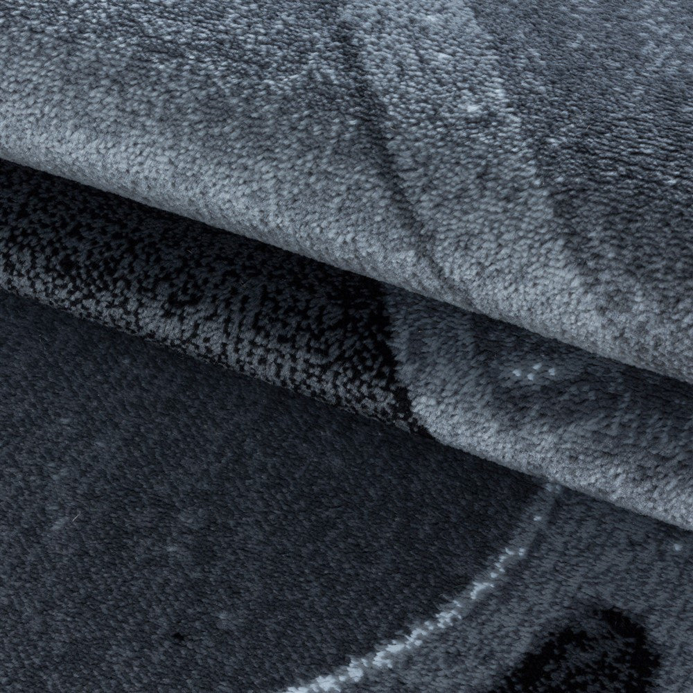 Wohnzimmerteppich Kurzflor Teppich Rundes Gitter Design Schwarz