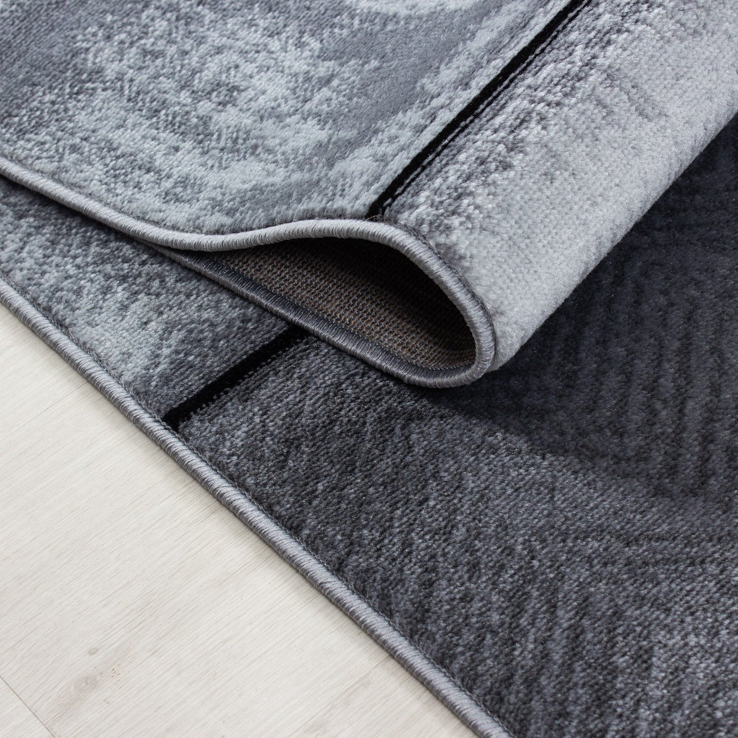 Moderner Wohnzimmer Mauerstein designer Teppich Kurzflor Schwarz Grau