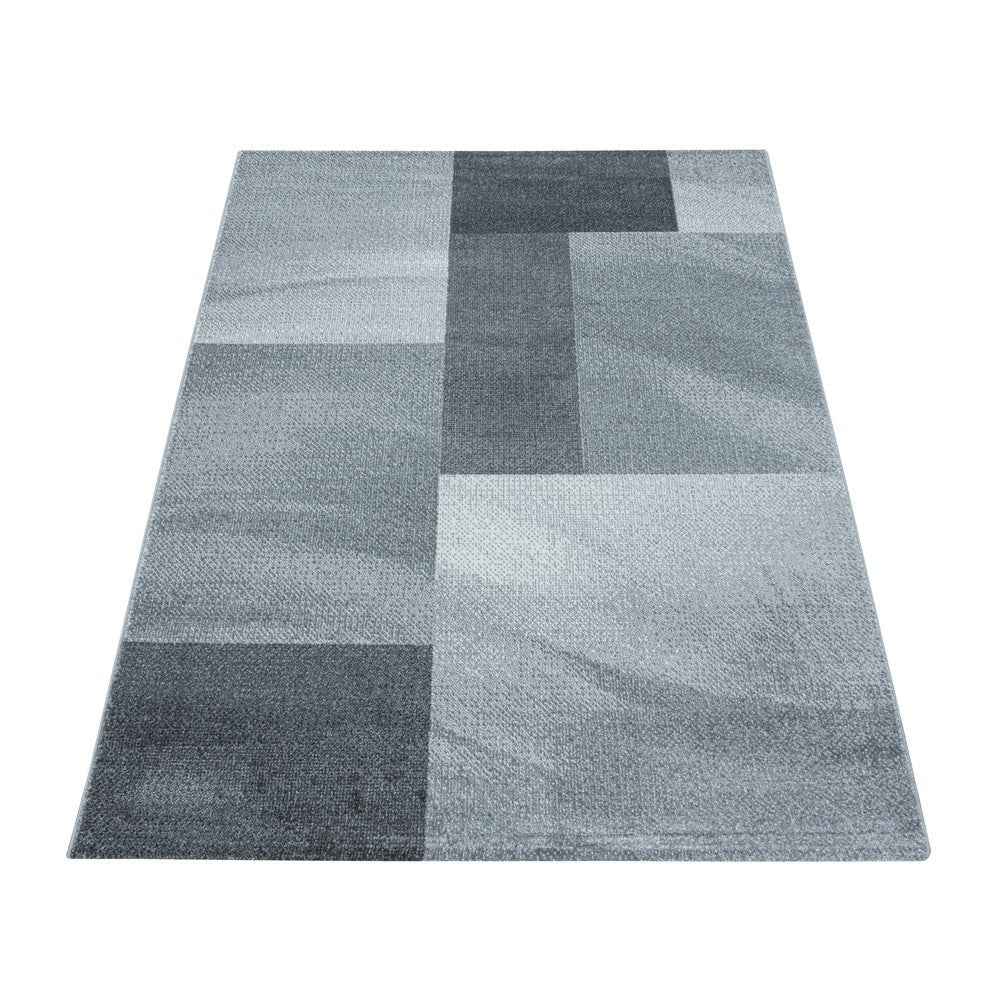 Wohnzimmerteppich Kurzflor Teppich Design Zipcode Muster Rechteck Grau