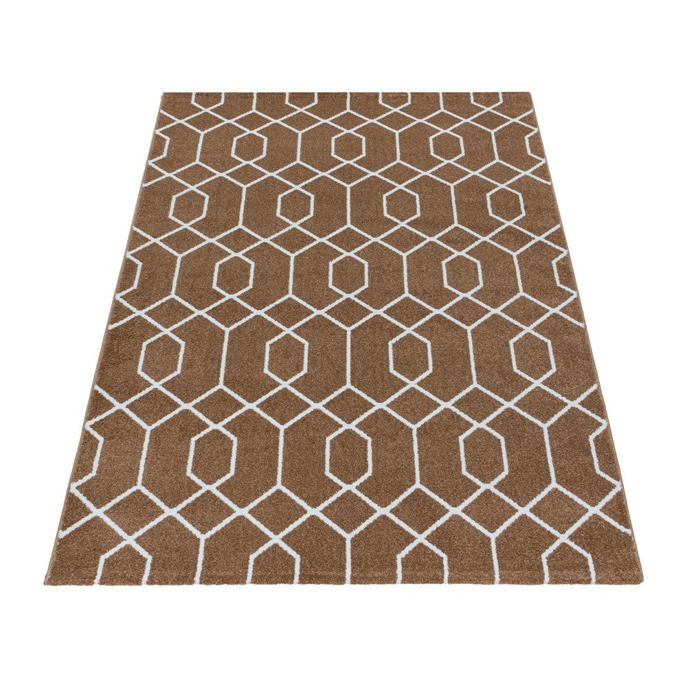 Wohnzimmerteppich Kurzflor Teppich Cable Design Zopf Muster Linien Kupfer