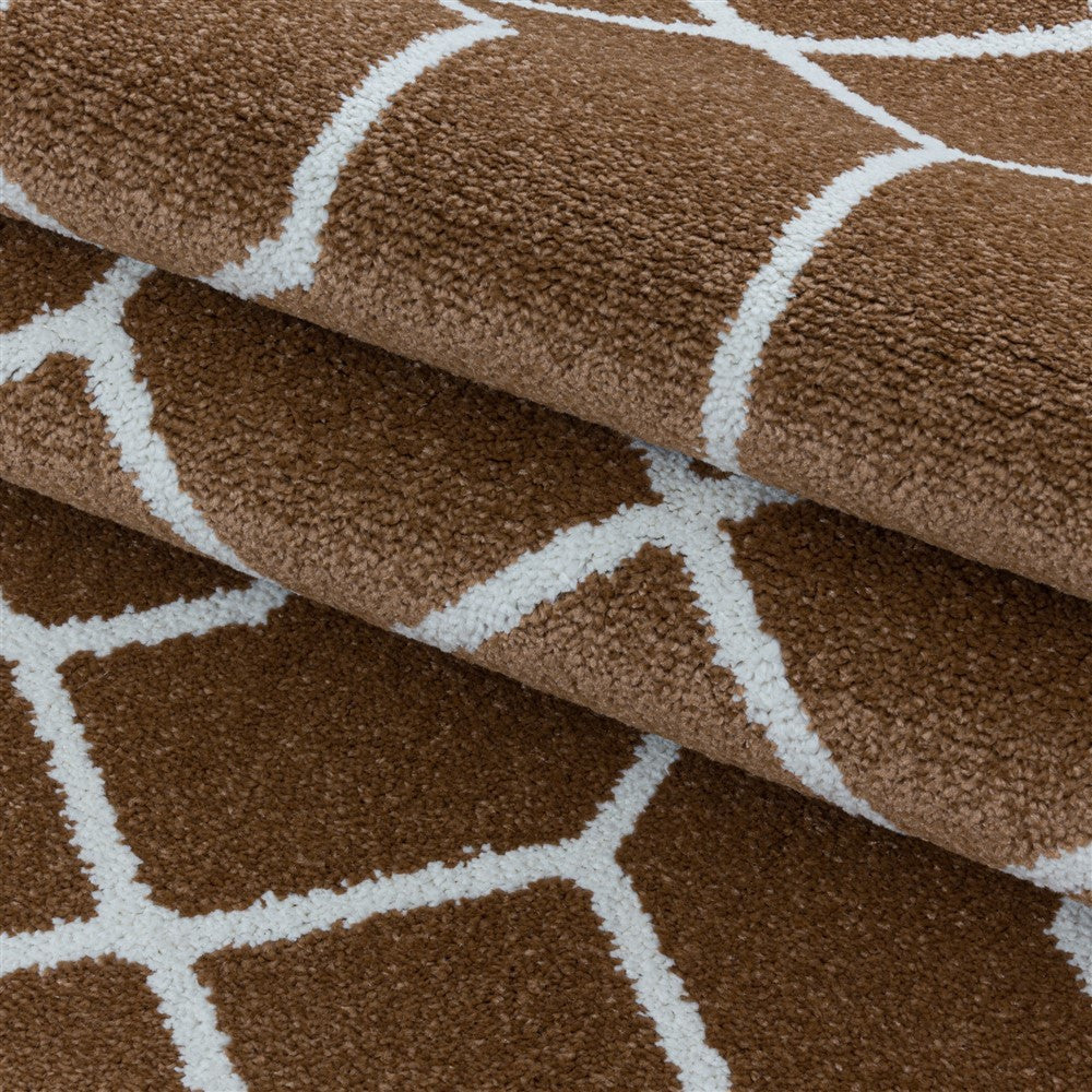 Wohnzimmerteppich Kurzflor Teppich Cable Design Zopf Muster Linien Kupfer