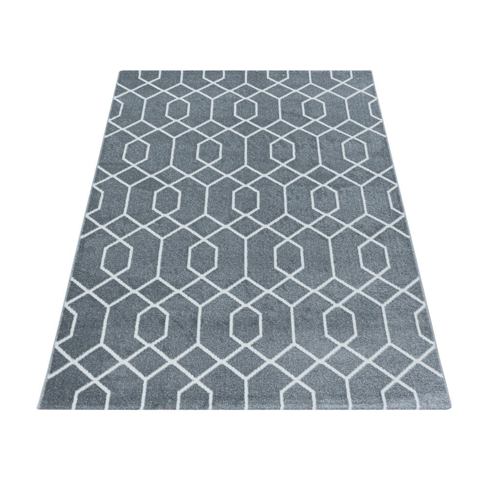 Wohnzimmerteppich Kurzflor Teppich Cable Design Zopf Muster Linien Grau