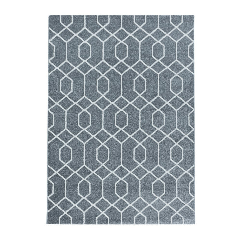 Wohnzimmerteppich Kurzflor Teppich Cable Design Zopf Muster Linien Grau