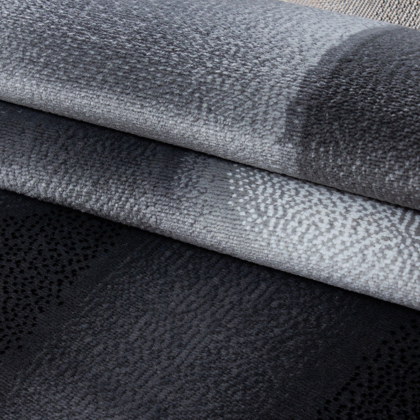 Teppich Moderner Wohnzimmer abstrakt schatten Wellenmotiv designer Kurzflor Schwarz Grau