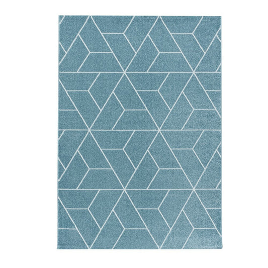 Wohnzimmerteppich Kurzflor Teppich Design Geometrische Linien Blau