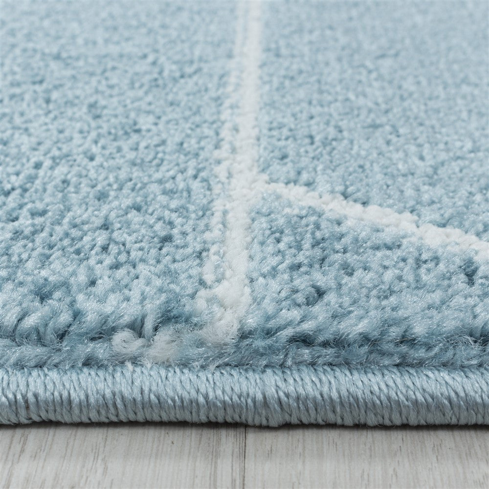 Wohnzimmerteppich Kurzflor Teppich Design Geometrische Linien Blau