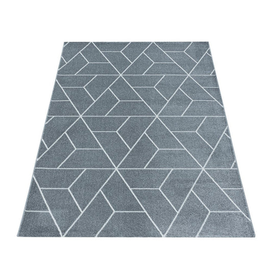 Wohnzimmerteppich Kurzflor Teppich Design Geometrische Linien Grau