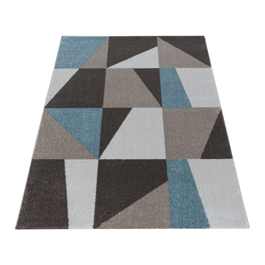 Wohnzimmerteppich Kurzflor Teppich Design Zipcode Dreieck Trapez Blau