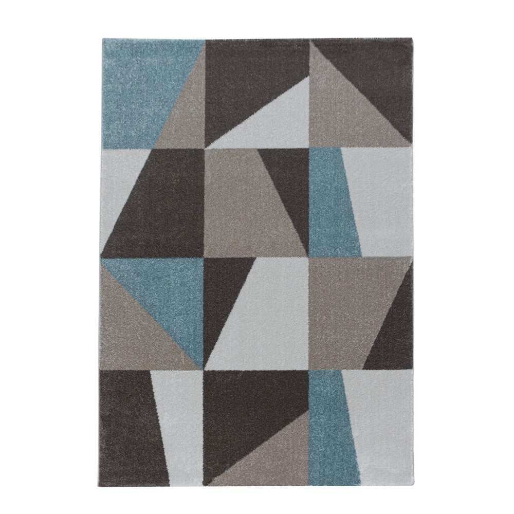 Wohnzimmerteppich Kurzflor Teppich Design Zipcode Dreieck Trapez Blau