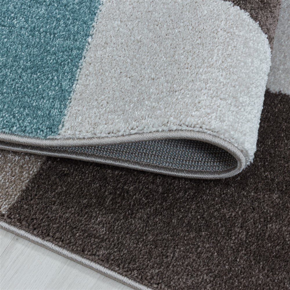Wohnzimmerteppich Kurzflor Teppich Design Zipcode Dreieck Trapez Blau
