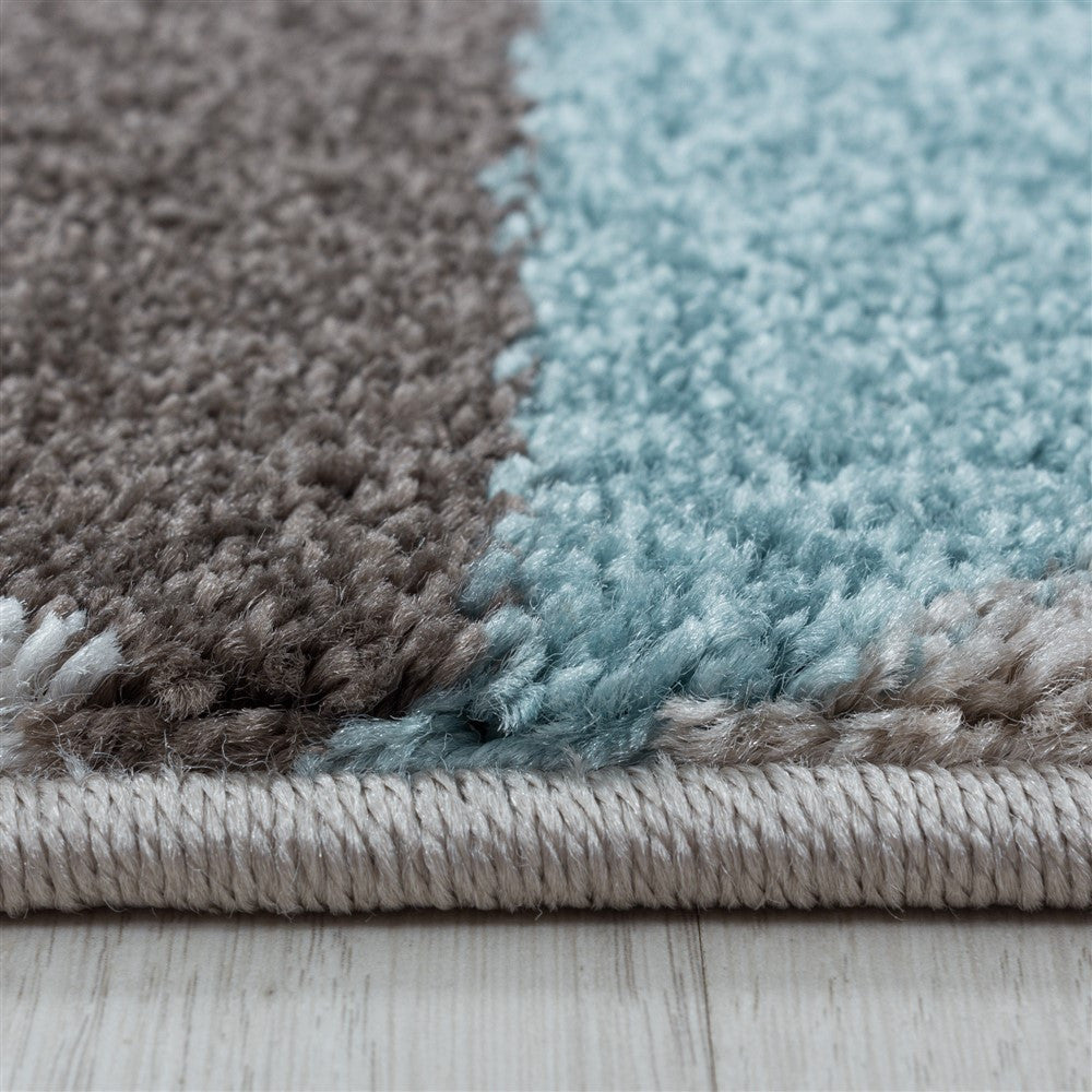 Wohnzimmerteppich Kurzflor Teppich Design Zipcode Dreieck Trapez Blau