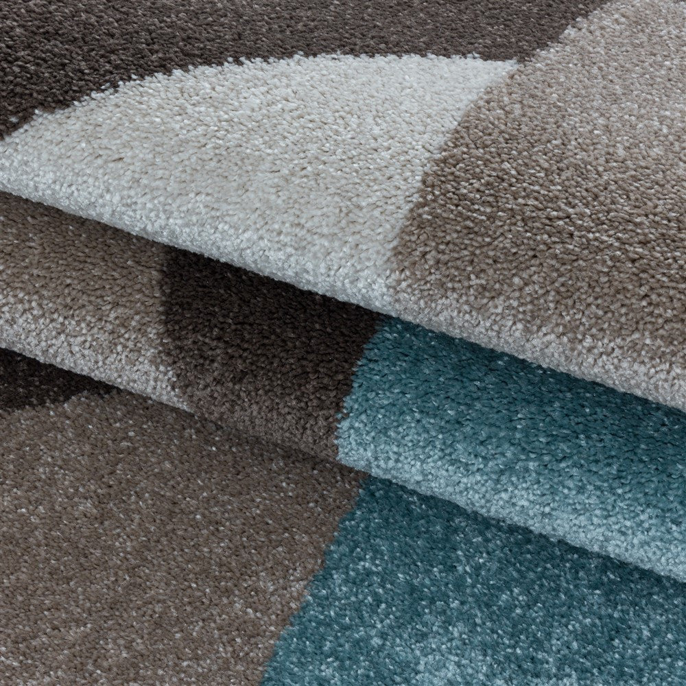 Wohnzimmerteppich Kurzflor Teppich Design Zipcode Dreieck Trapez Blau