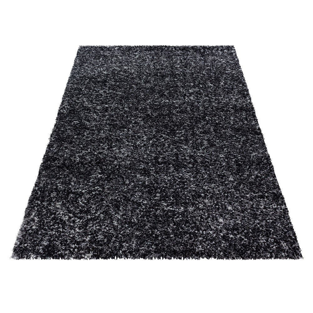 Shaggy Teppich Hochwertig Hochflor Wohnzimmer Anthrazit Grau Weiß Meliert