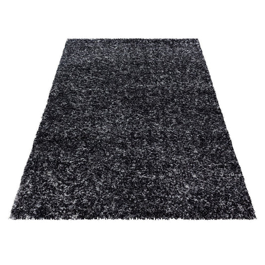 Shaggy Teppich Hochwertig Hochflor Wohnzimmer Anthrazit Grau Weiß Meliert