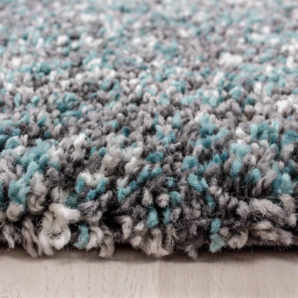 Shaggy Teppich Hochwertig Hochflor Wohnzimmer Mint Grau Creme Meliert