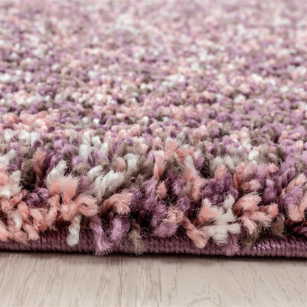 Shaggy Teppich Hochwertig Hochflor Wohnzimmer Pink Lila Taupe Creme Meliert